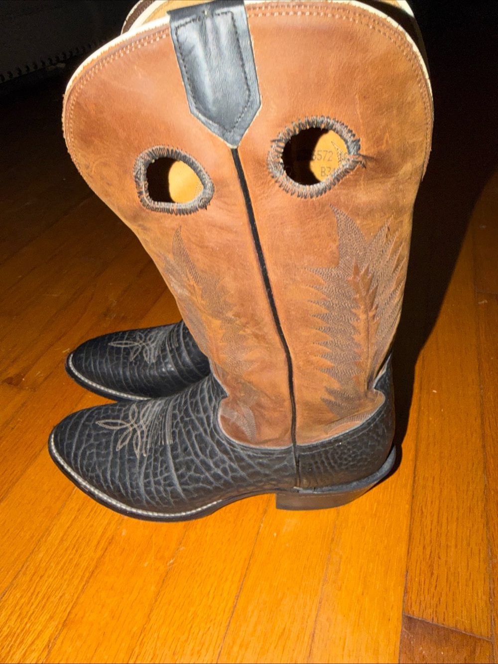Tony Lama Black Foot with Brown Shaft Western Cowboy Boots